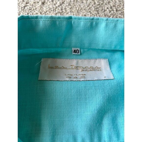 Vintage Linen Men's Button Down Diamond Pattern Detail Casual Short Sleeve 40 - Picture 2 of 7